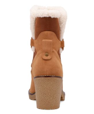 Women's Holiday Cold Weather Sherpa Lace Up Block-Heel Booties