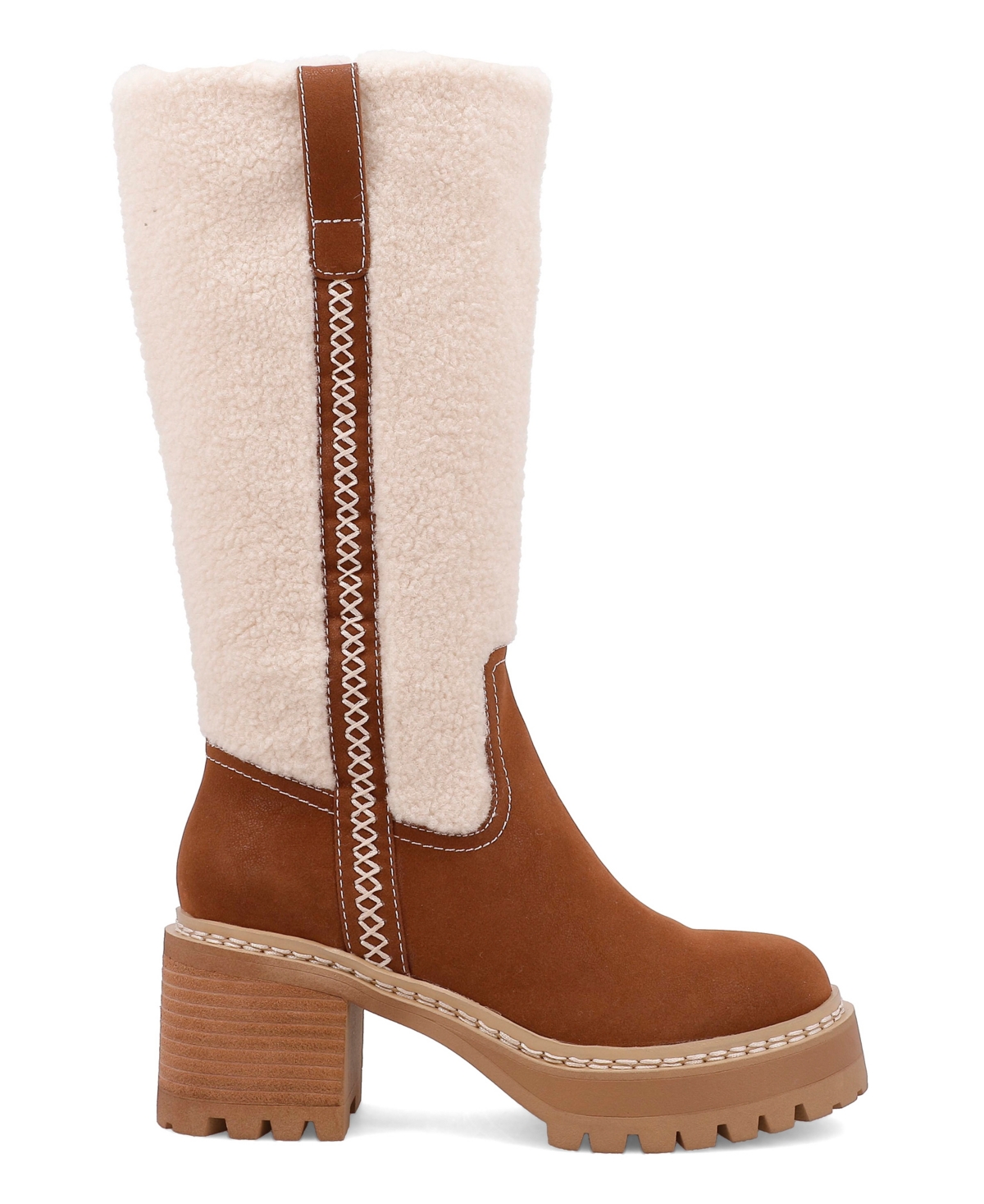 Mia Teirson Womens Block Heel Faux Fur Knee-high Boots In Cognac