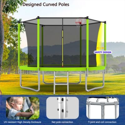 8FT Trampoline with Safety Enclosure Net, Basketball Hoop, Ladder