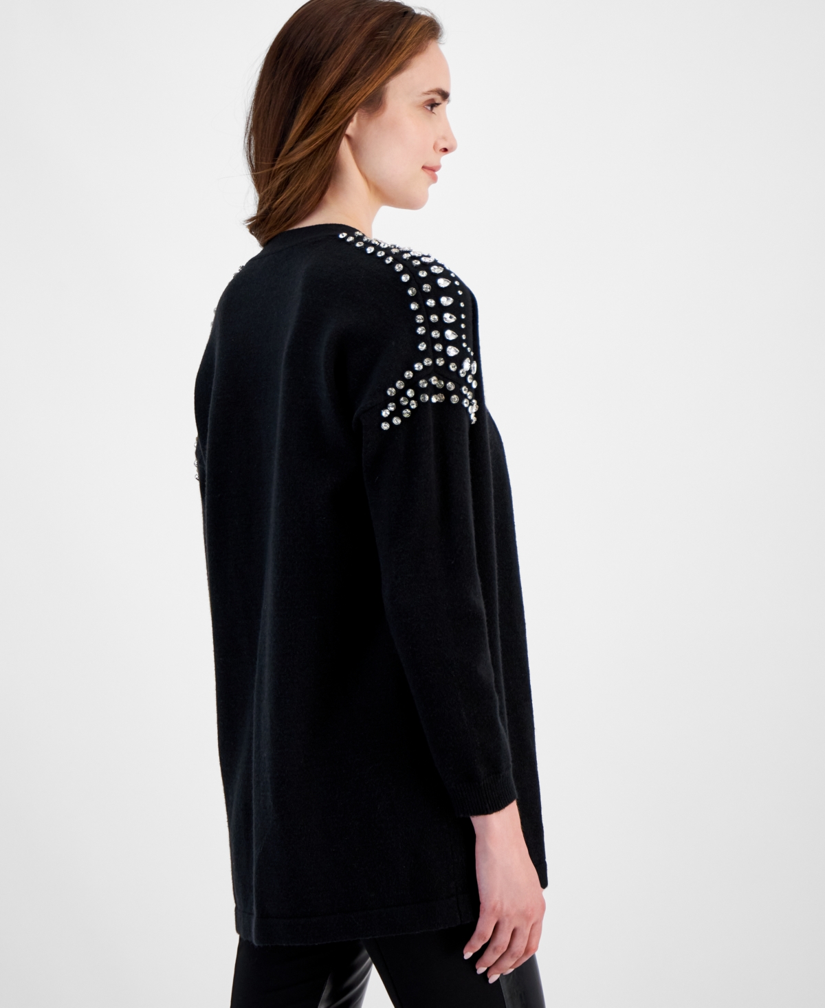 Anne Klein Petite Embellished-Shoulder Open-Front Cardigan