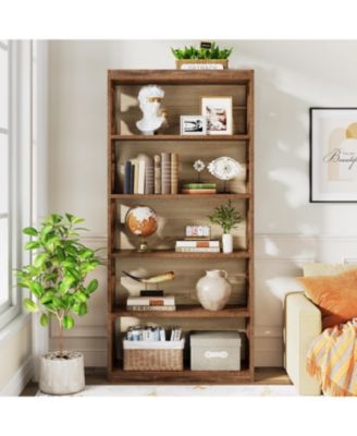6-Tier Bookcase, 70-Inch Tall Freestanding Bookshelf with Storage Shelves, Open Bookcase Wood Display Shelving Unit, Vintage Walnut