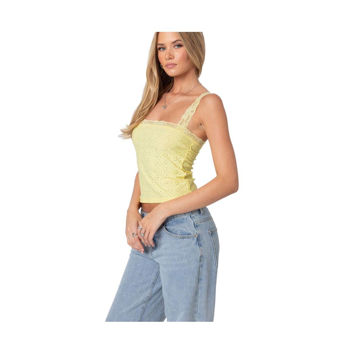 Edikted Women's Virginia lace trim eyelet tank top