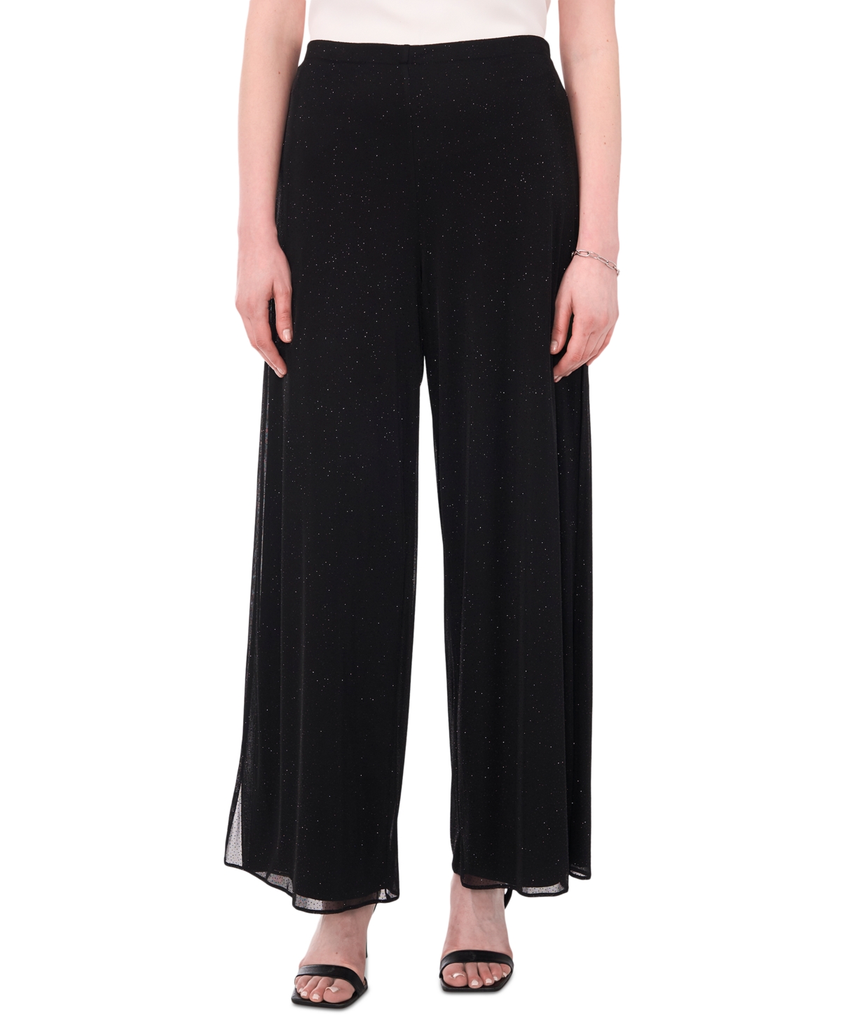 Petite Glitter Flare-Leg Side-Slit Pull-On Pants - Black