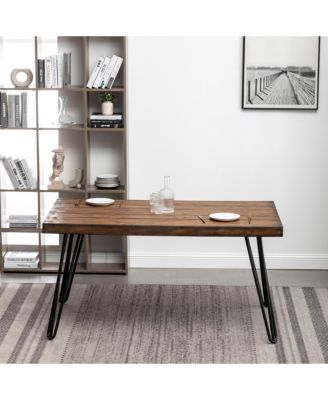 Aryven Industrial Metal Hairpin Design Dining Table, Rustic Dark Pine