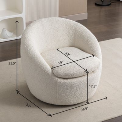 Modern Teddy Boucle Fabric Barrel Chair, 360 Swivel