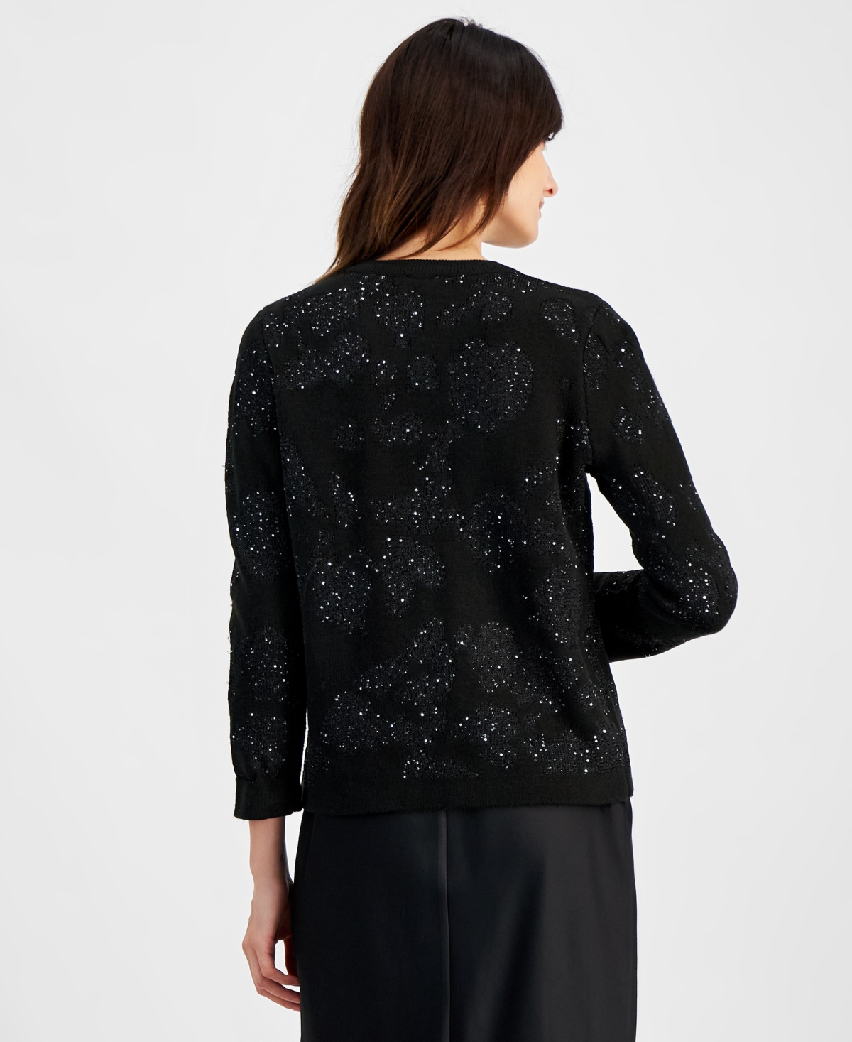 ANNE KLEIN WOMEN'S OPEN-FRONT PATCH-POCKET SEQUIN CARDIGAN, CREATED FOR MACY'S 