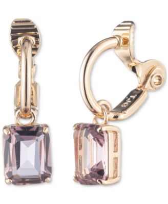 Lauren Ralph Lauren - Gold-Tone Color Rectangle Stone Charm Clip-On Huggie Hoop Earrings