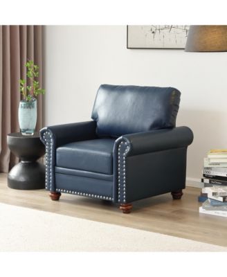  Navy Blue Faux Leather Sofa Chair