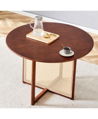 Retro Chinese Solid Wood Round Imitation Rattan Table Desk