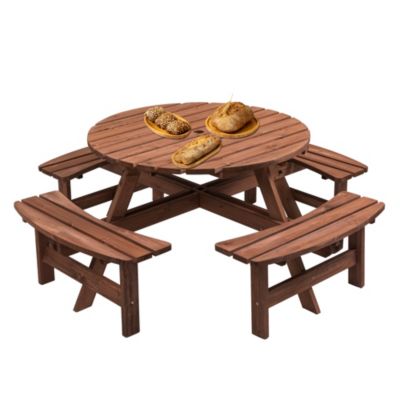 Streamdale 8 Person Wooden Picnic Table with Built-In Benches