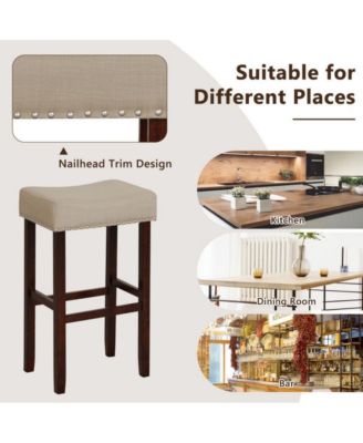 2 Set of 29 Inch Height Upholstered Bar Stool with Solid Rubber Wood Legs and Footrest