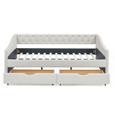 Streamdale Upholstered Daybed with Drawers, Button Back & Copper Nail Arms