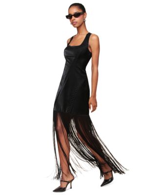 Avec Les Filles Women's Square-Neck Fringe-Trim Dress - Macy's