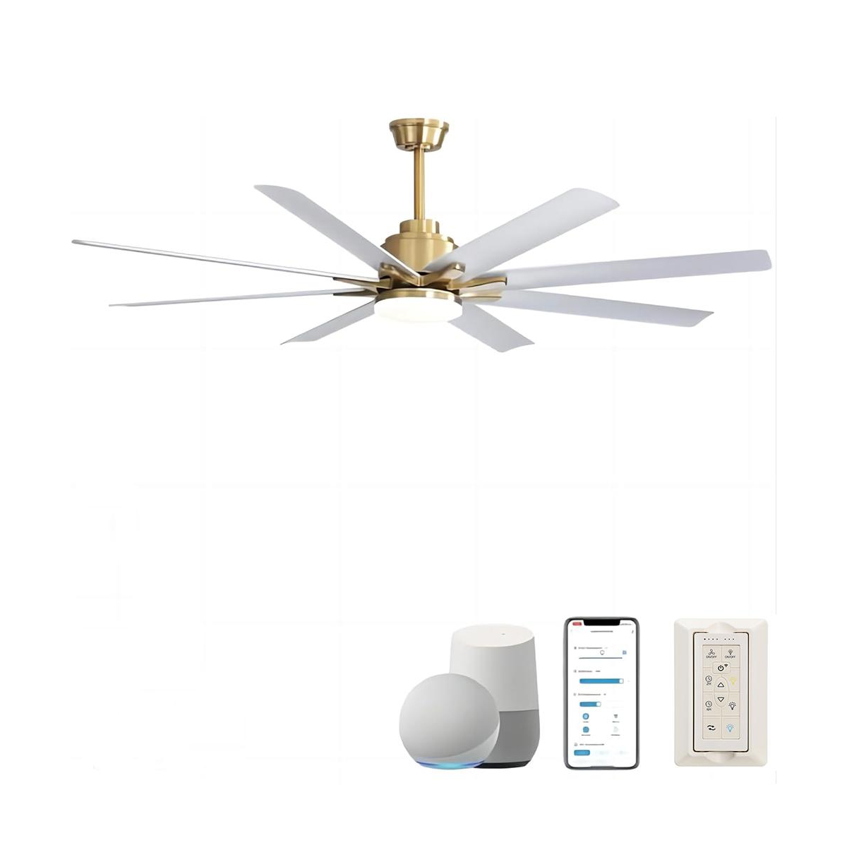 Sofucor 66 Modern Ceiling Fan With Light and Remote Control - Gold with white blades