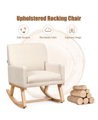 Mid Century Fabric Rocking Chair Upholstered Accent Armchair Lounge Chair Gray