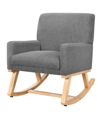Mid Century Fabric Rocking Chair Upholstered Accent Armchair Lounge Chair Gray