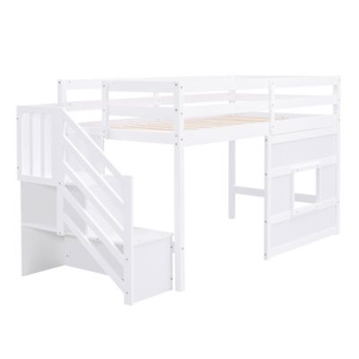 Twin Size Loft Bed With Storage Staircase And Window.