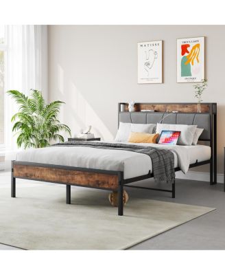  Vintage Bed Frame with Storage Headboard & Charging