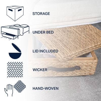 Chett 26.38&amp;#x22; Minimalist Hand-Woven Hyacinth/Wood Underbed Storage Bin with Wheels and Handles