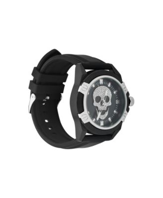 Men's Matte Black Silicone Strap Analog Watch 44mm