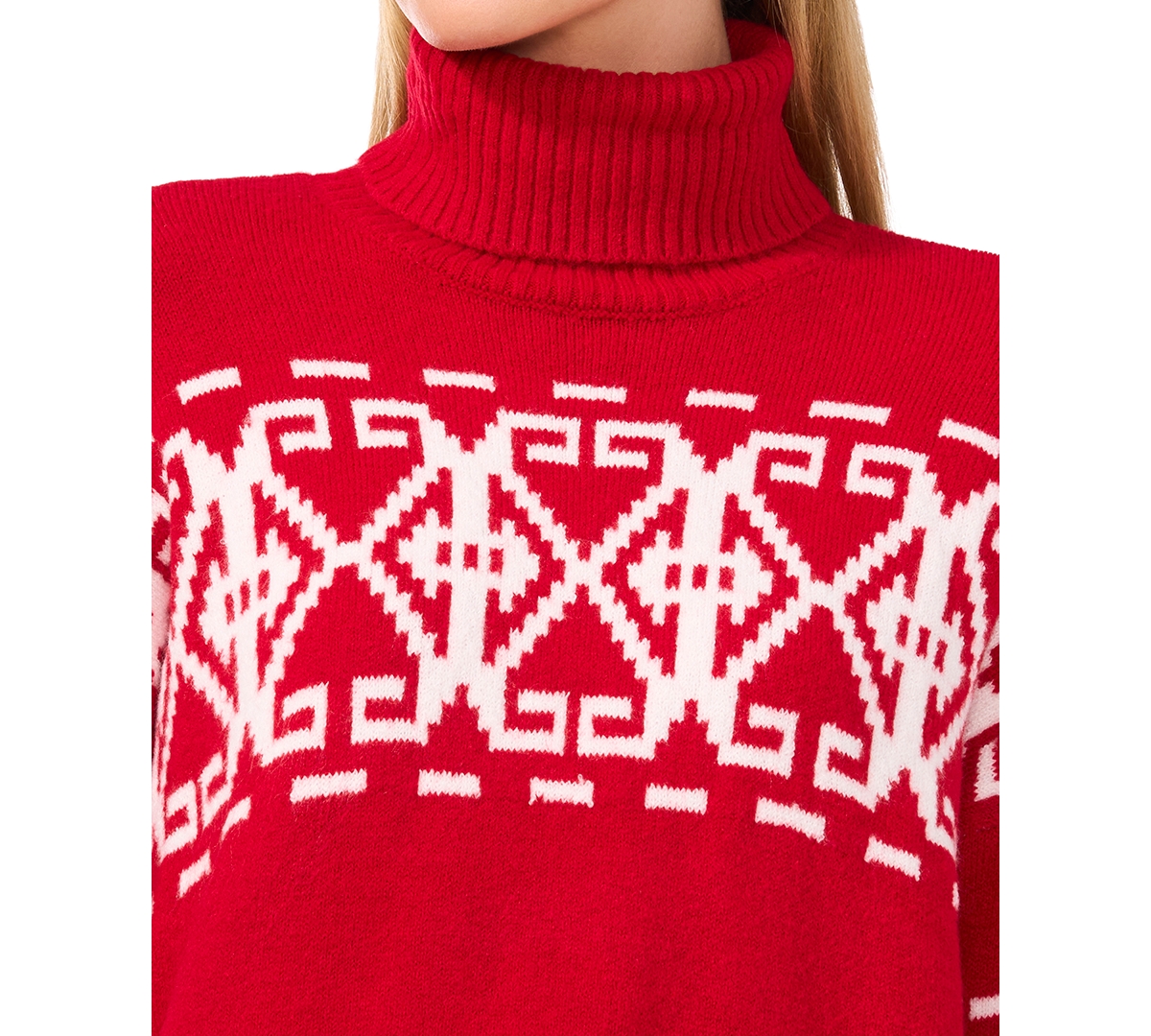 Cece Fair Isle Turtleneck Sweater In Glamour Red
