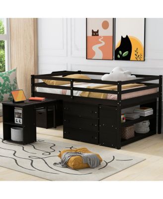 Full Size Loft Bed with Desk, Drawers, Storage Stairs