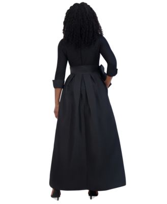 Jessica Howard Petite Mixed-Media Tie-Waist Ball Gown Macy's
