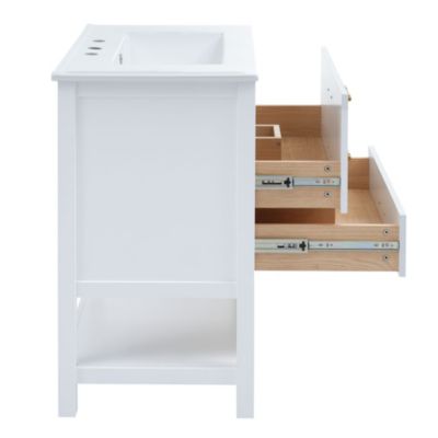 Streamdale White Bathroom Vanity with Modern Open Storage and Drawers (30 Inch)
