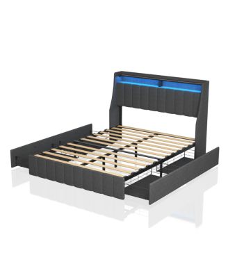 Streamdale Full Size Bed Frame with LED and Storage Drawers
