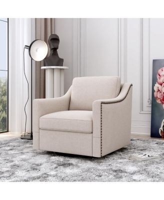 Streamdale Swivel Armchair in Cotton Linen with Brass Accents