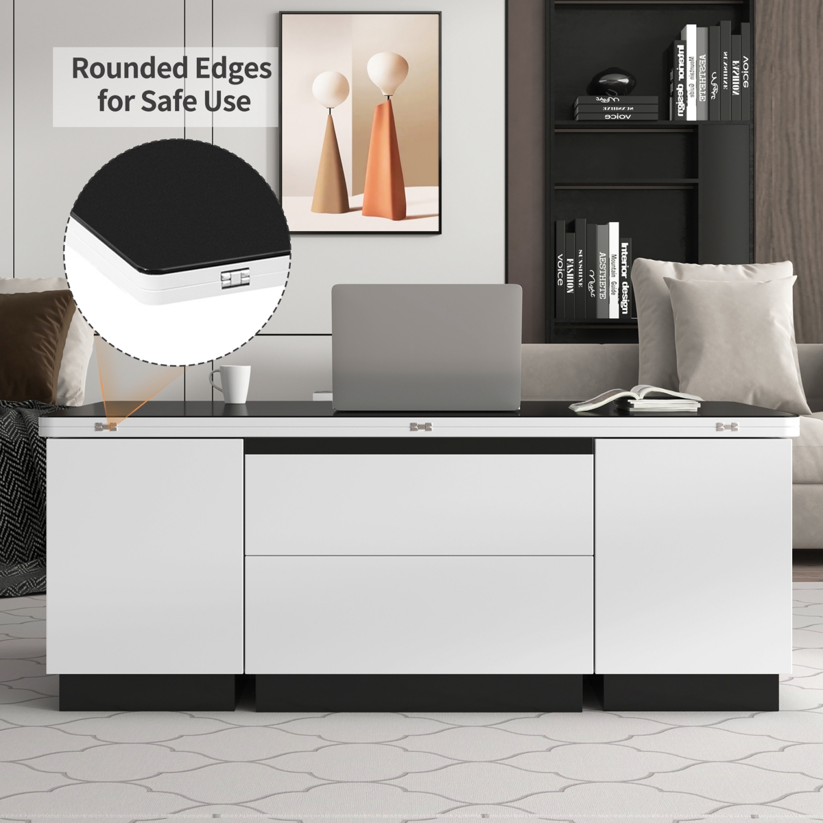 Streamdale Furniture Modern Lift Top Glass Coffee Table With Drawers & Storage Multifunction Table