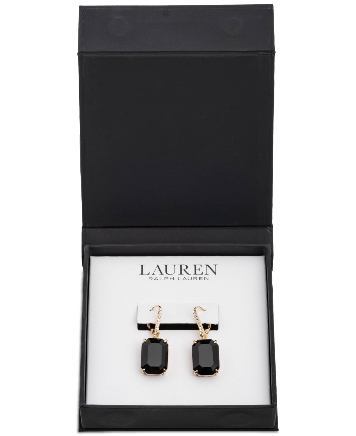 Ralph Lauren Gold-tone Stone & Crystal Leverback Drop Earrings In Jet