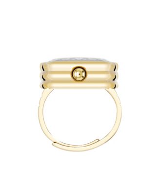 Women's Quartz Faceted Crystal Gold-Tone Alloy Metal Ring Watch, 20mm