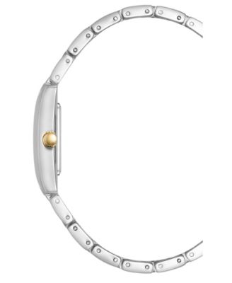 Women's Quartz Classic Rectangular Roman Numeral Two-Tone Alloy Metal Watch, 20mm