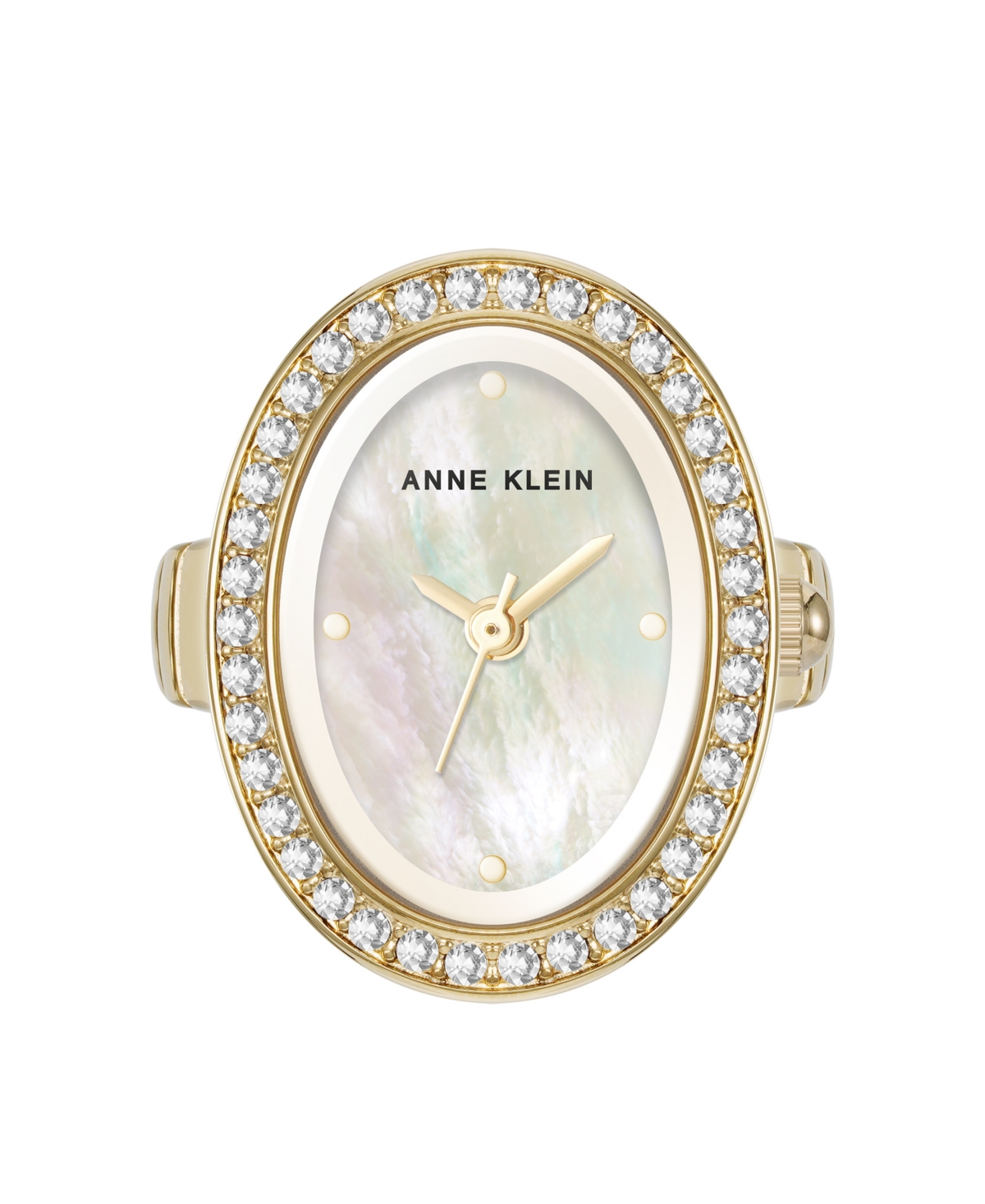 Anne Klein Women's Quartz White Mother of Pearl and Gold-Tone Alloy Metal Ring Watch, 17mm