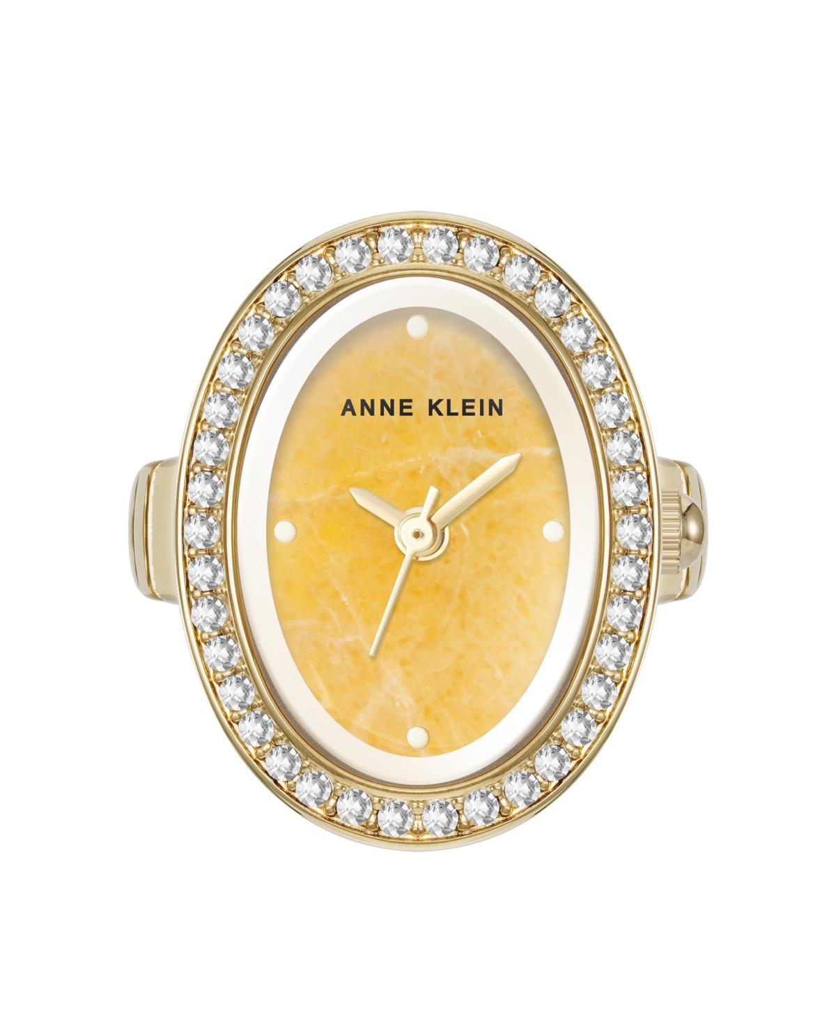 Shop Anne Klein Women's Quartz Yellow Mother Of Pearl And Gold-tone Alloy Metal Ring Watch, 17mm In Yellow,gold-tone