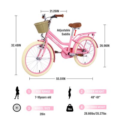 Streamdale 20" Girls Bike with Basket for 7-10 Year Olds