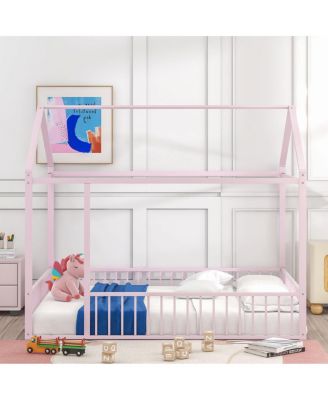 Streamdale Metal House Bed Frame with Fence for Kids