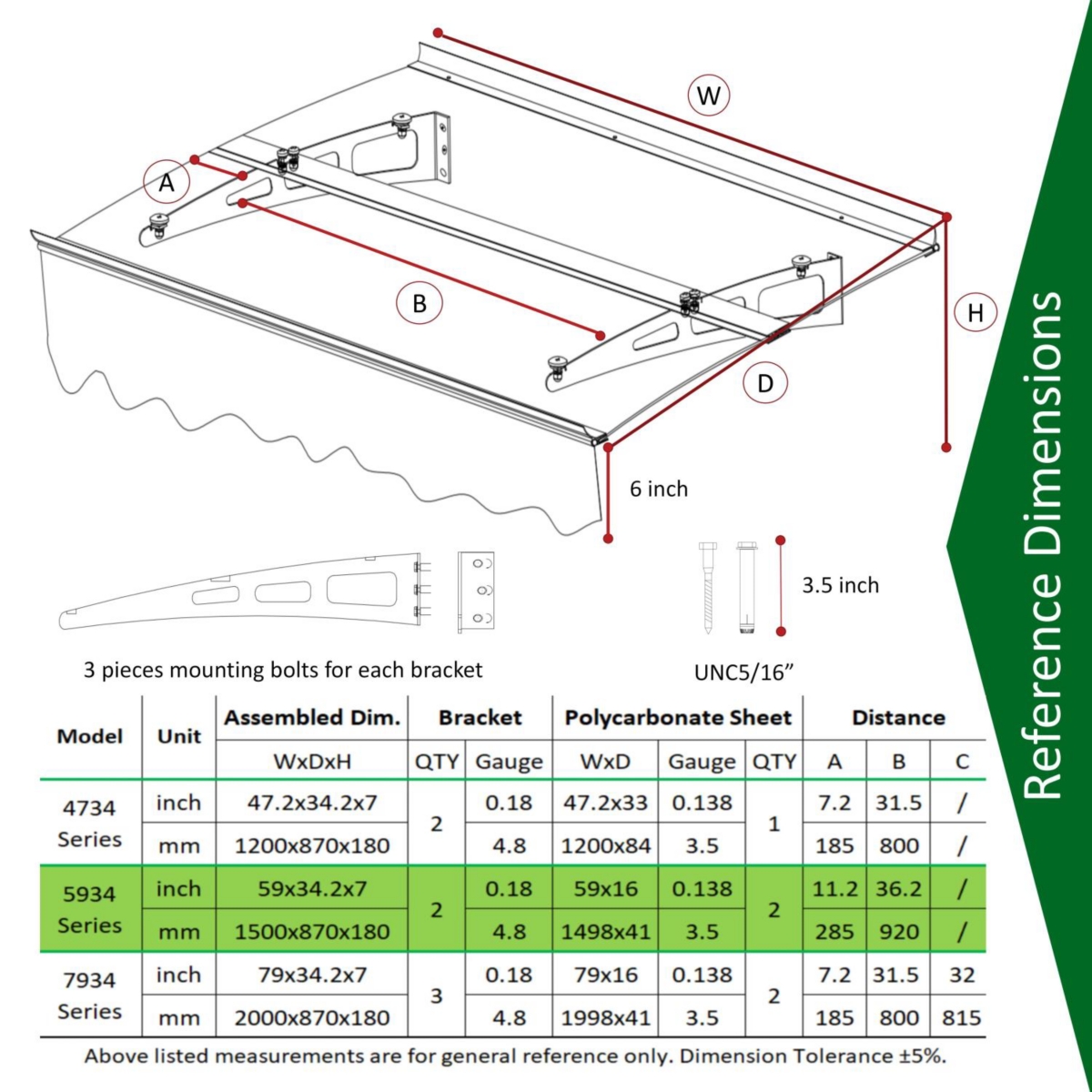 Door Window Awning Canopy with Solid Polycarbonate Sheet
