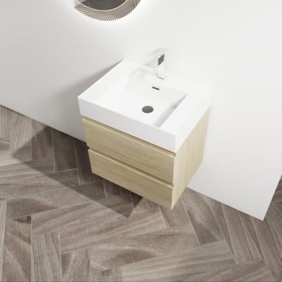 24" Wood Grain Vanity w/ Resin Sink & Soft-Close Drawers