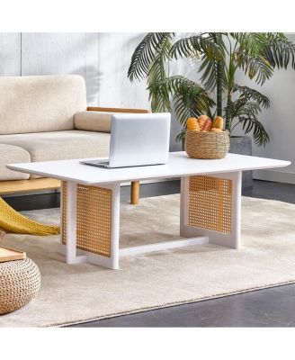 Solid Wood and Rattan Coffee Table Set