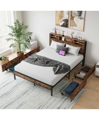 Queen Bed Frame With Storage Headboard And 4 Drawers