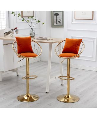Velvet Bar Chair, Pure Gold Plated, Unique Design, 360 Degree Height
