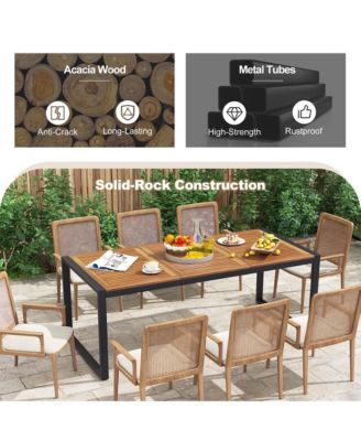79" Acacia Wood 8-Person Patio Table with 1.9" Umbrella Hole, Adjustable Foot Pads