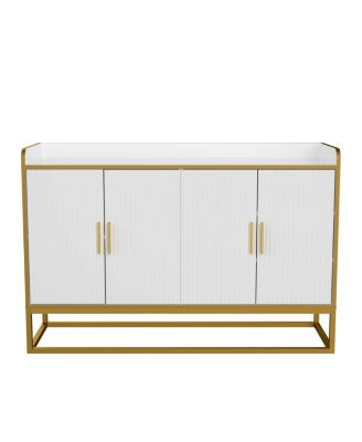 Modern Kitchen Buffet Storage Cabinet Cupboard White Gloss With Metal Legs For Living Room Kitchen
