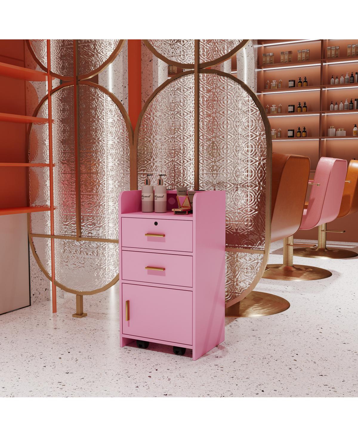 Simplie Fun Locking Beauty Salon Storage Cabinet Hair Dryer Holder Stylist Equipment Drawer