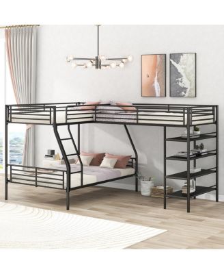 Twin Metal Loft & Bunk Bed with Shelves