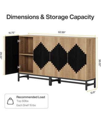 63-Inch FarmYFuse Sideboard Cabinet with Doors and Storage for Kitchen, Dining Room, or Living Room