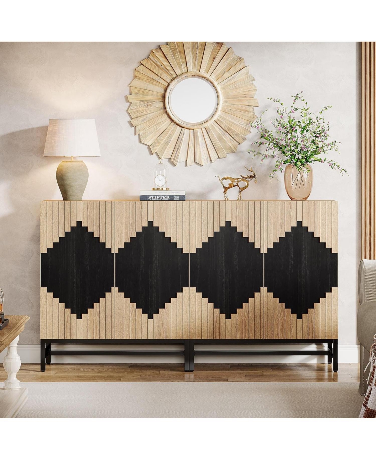 Tribesigns FarmYFuse Sideboard Cabinet with Storage, 63" Buffet Storage Cabinet with Doors, Tall Vintage Credenza Wood Coffee Accent Cabinet with Stor