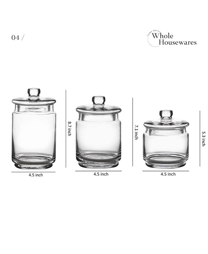 Whole Housewares Glass Apothecary Jars with Lids for Organization Set 3 Pieces - White - 3 Piece Set
